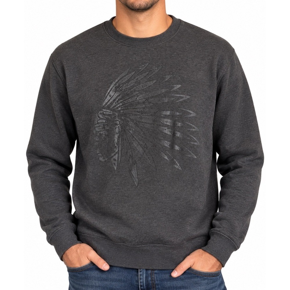 Ring of Fire Mens Headdress Graphic Crewneck Sweatshirt Charcoal Gray XL